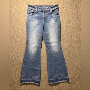 Edgely Jeans womens 16W blue High Rise Curvy Flare stretch raw hem measure 35x32